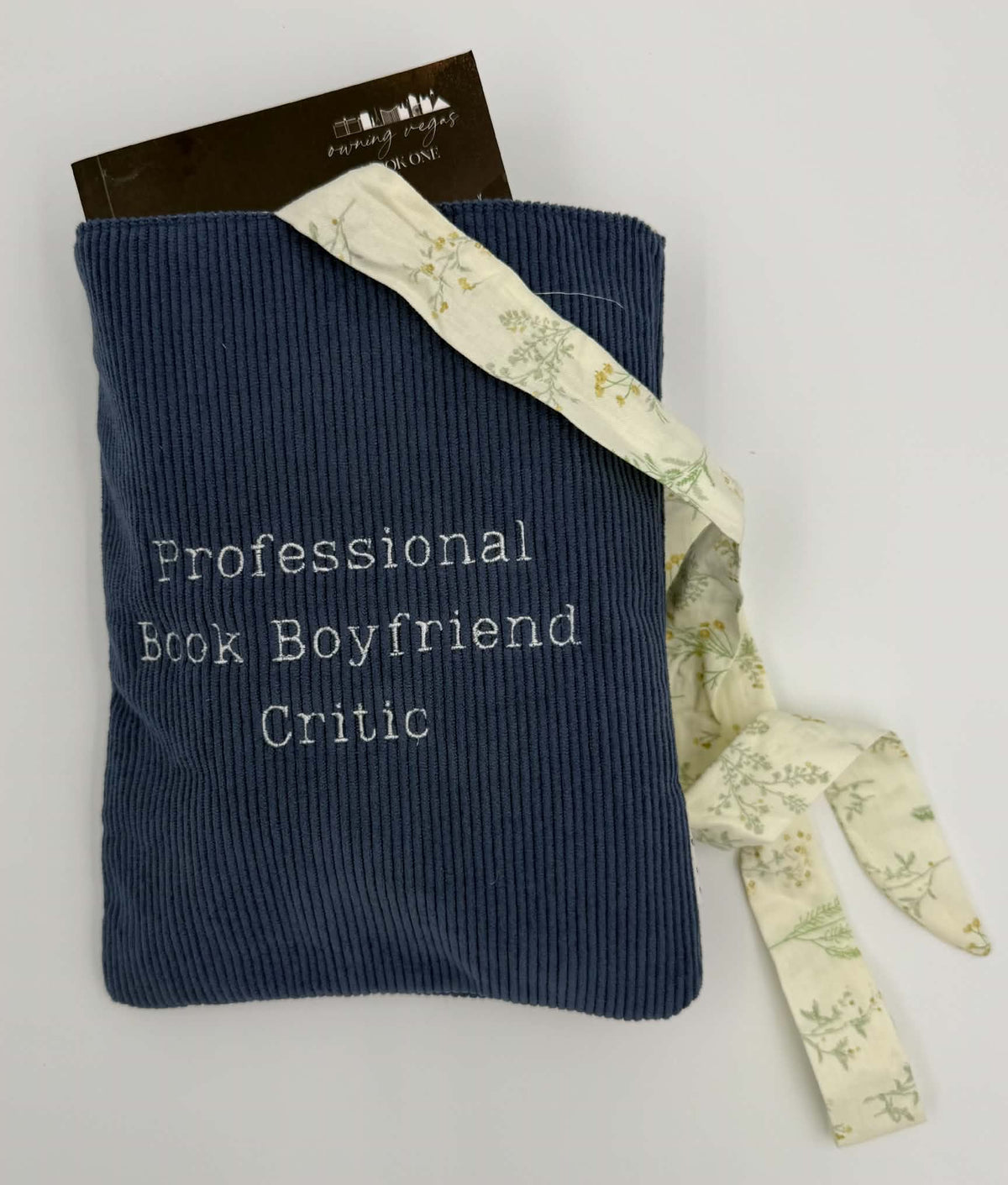 Feral for Morally Gray Men in Suits Book Sleeve – Charcoal Corduroy with Blue Vine Bow