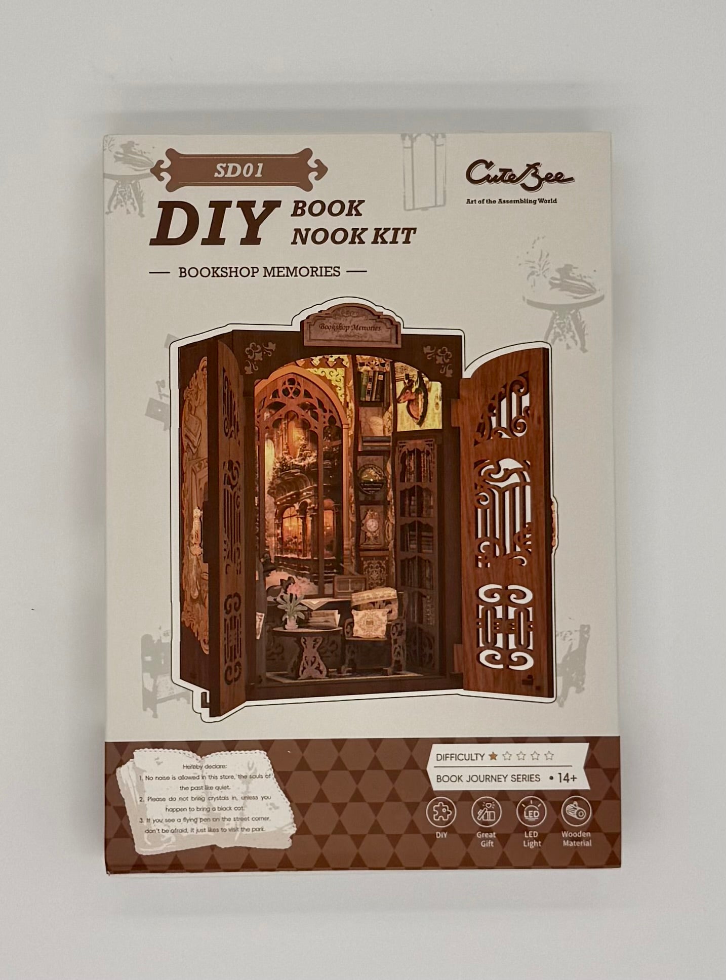 CuteBee Bookshop Memories DIY Book Nook Kit – LED Wood