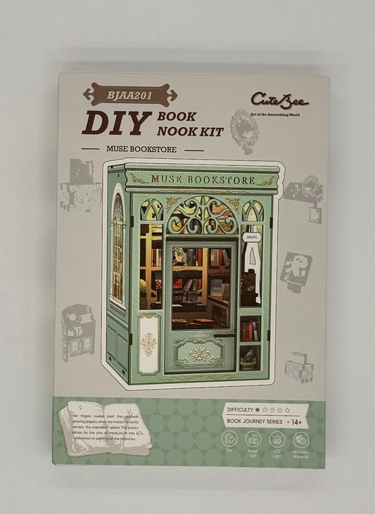 CuteBee Muse Bookstore DIY Book Nook Kit – LED Wooden Set