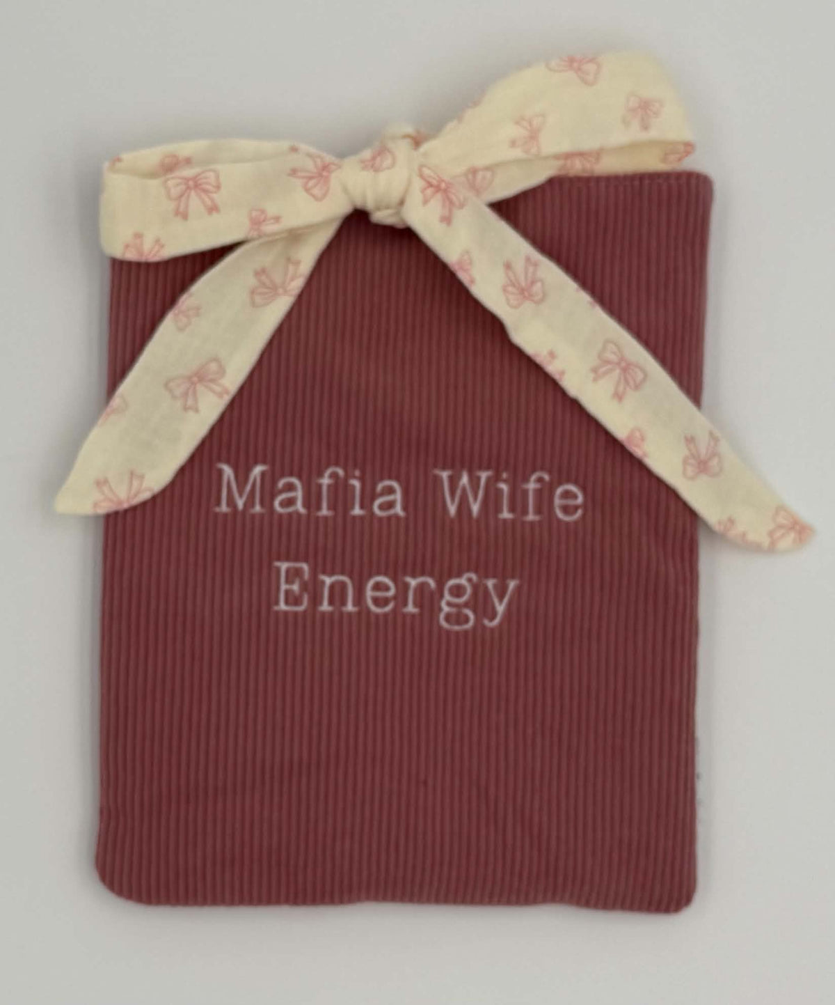 Mafia Wife Energy Book Sleeve – Dusty Rose Corduroy with Bow Tie