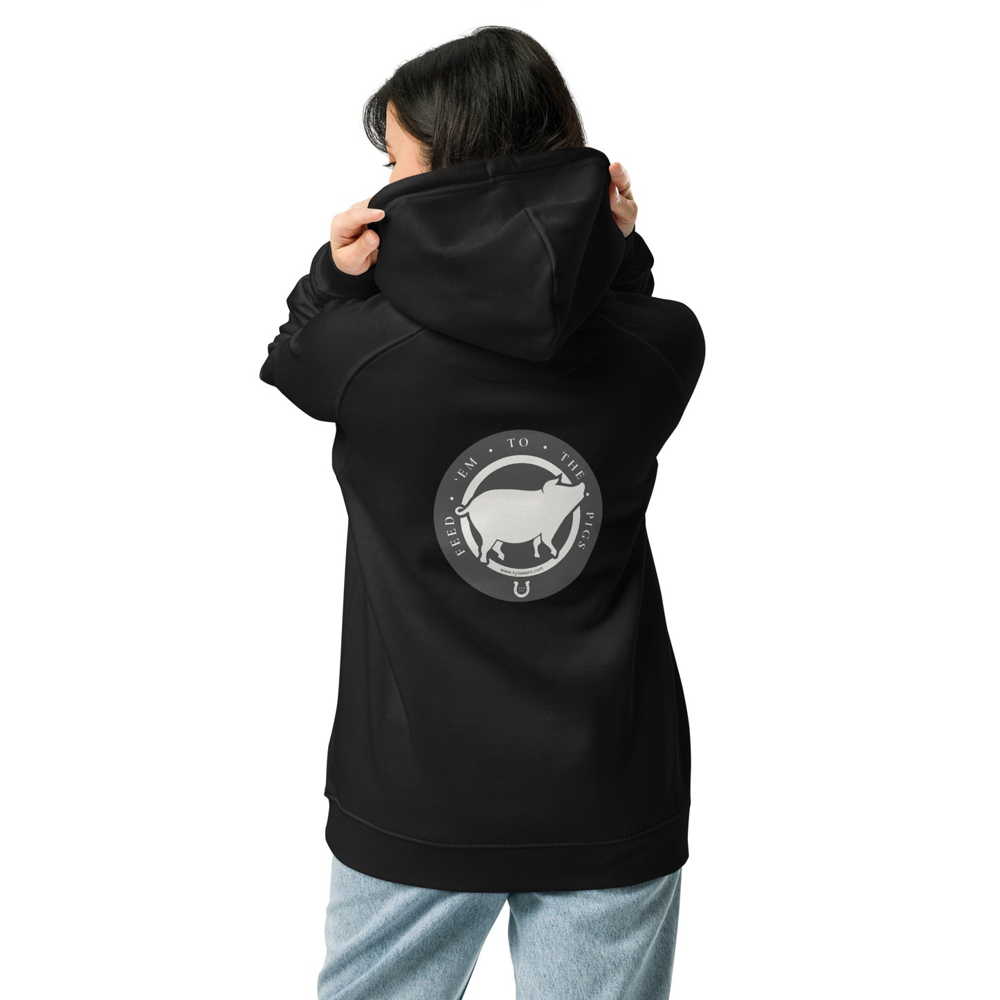 Feed 'em to the Pigs Unisex eco raglan hoodie